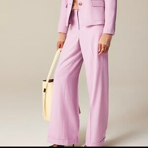 Cuffed wide-leg trouser pant in wool blend in Frosty Lilac, NWT, size 12L